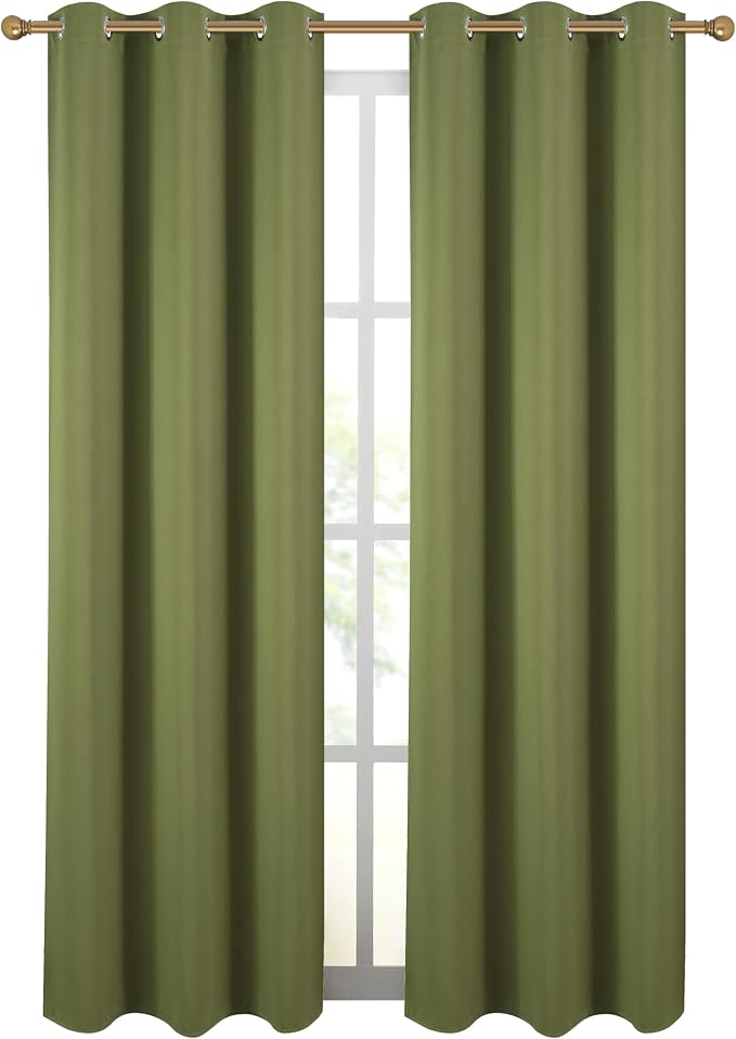 Diraysid Olive Green Grommet Blackout Curtains - Image 2