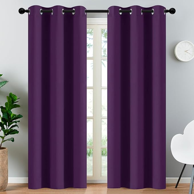 Yakamok Blackout Curtains 38x84 inch Purple Thermal Drapes-Bedroom | 1 panel - Image 2