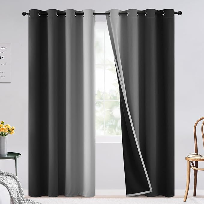 SimpleHome 100% Blackout Ombre Bedroom Curtains Black and Greyish White by SimpleHome