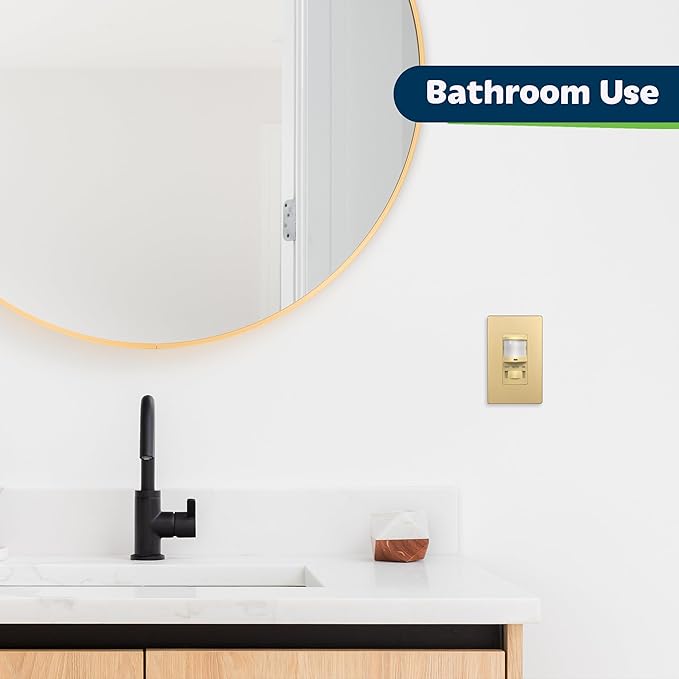 TOPGREENER in Wall PIR Motion Sensor Light Switch, Occupancy Sensor Switch, 𝐍𝐞𝐮𝐭𝐫𝐚𝐥 𝐖𝐢𝐫𝐞 𝐑𝐞𝐪𝐮𝐢𝐫𝐞𝐝, On/Off Override, 𝐒𝐢𝐧𝐠𝐥𝐞 𝐏𝐨𝐥𝐞, 4A, 500W, TSOS5-GDSWP,Gold,2 Pack