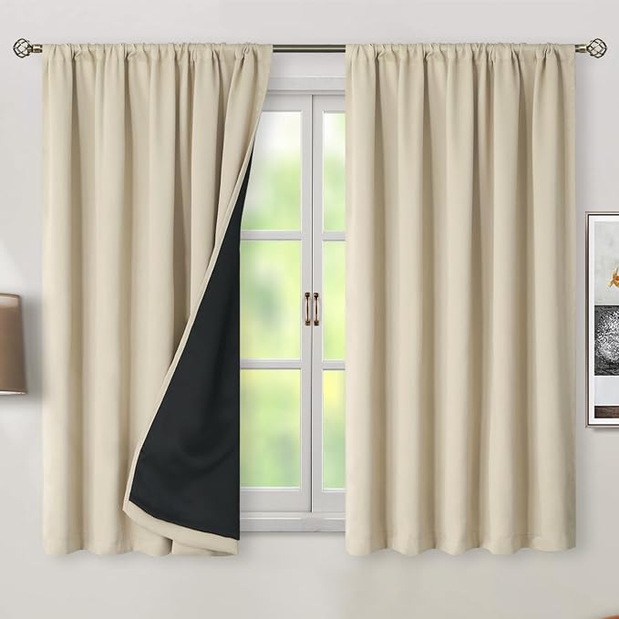 BGment Beige Short Full Blackout Curtains - Image 2
