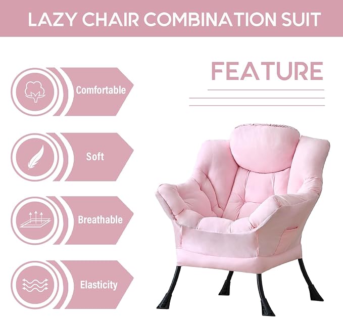 Lazy Chair with Ottoman, Comfy Accent Reading Chair, Removable Cover, with - Image 5