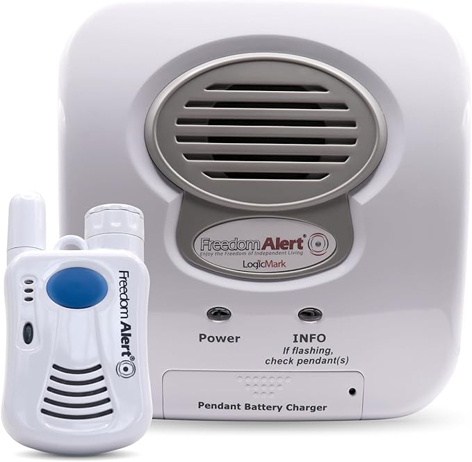 LogicMark Freedom Alert, Landline Personal Emergency Device, 2-Way Call with Family and Police for Home Safety, Device for Seniors and The Elderly