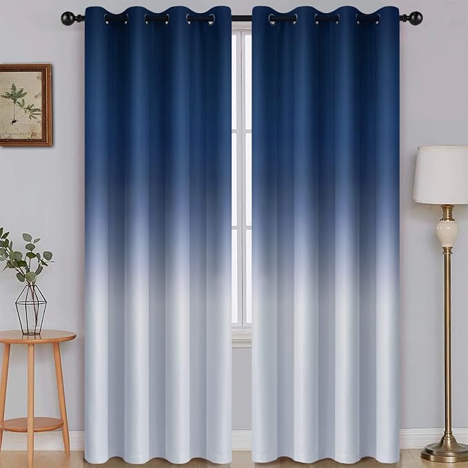 SimpleHome Blue to Grey White Ombre Room Darkening Curtains 96 Inch | Curtains by SimpleHome