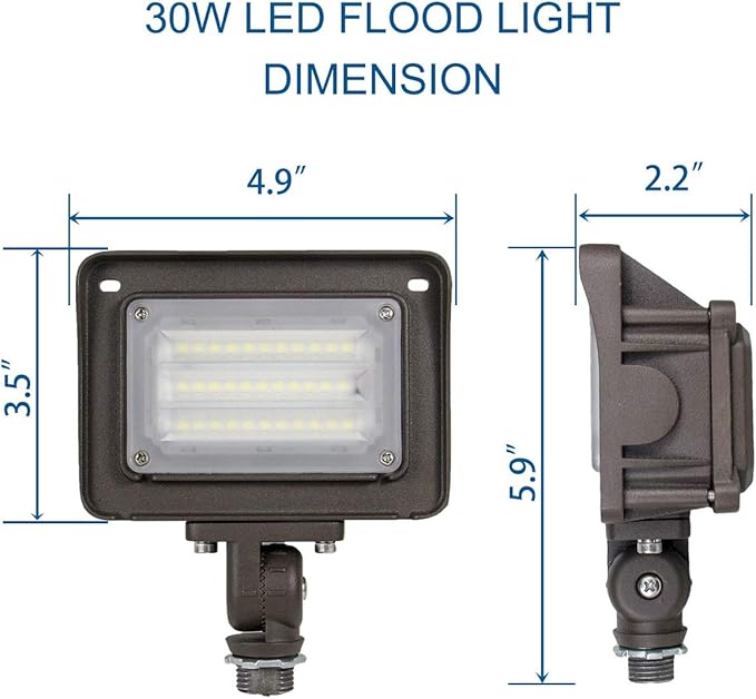 DAKASON 30W LED Flood Light Outdoor, Dusk-to-Dawn Photocell 180° Adjustable Knuckle, 3600LM 5000K Replaces 100W HPS/MH, IP65 Waterproof Outdoor Security Lighting Fixture, ETL Listed, 4 Pack