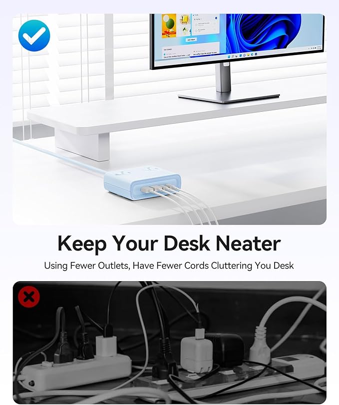 ORICO 25W GaN Power Strip with USB Ports, 8-in-1 Charging Station | with 4 AC - Image 4