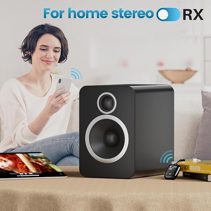 YMOO Bluetooth 5.4 Transmitter Receiver for Airplane, Bluetooth Adapter Supports 2 Headphones/Speakers with aptX Low Latency, 3.5mm Aux Wireless Audio Adapter with Screen for Flight Gym Home Travel