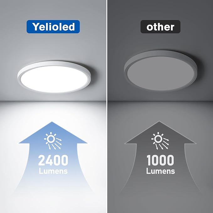YELIOLED 6 Pack 12 Inch Slim Dimmable LED Flush Mount Ceiling Light Fixtures, 24W 2640LM 3000K/4000K/5000K, House Upgrade Led Lights for Bedroom Hallway Laundry Room Rental Units, 240W Equiv., White