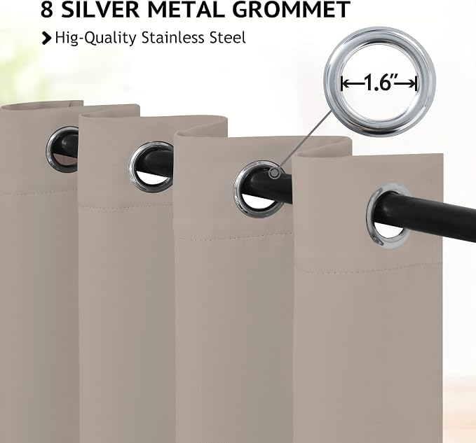 COSVIYA Grommet Room Darkening Natural Curtains 63 inch Long - Image 2