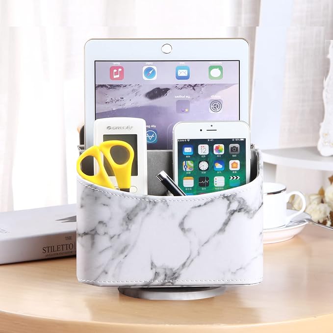 PU Leather 360° Rotatable Remote Control Holder, Nightstand TV Remote Caddy | - Image 4