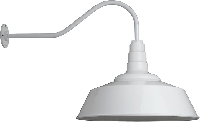 Steel Lighting Co. Large Outdoor Barn Light | Gooseneck Light Fixture | Made in America from 18-Gauge Steel | 20" Dome | 23" Gooseneck White Exterior/White Interior
