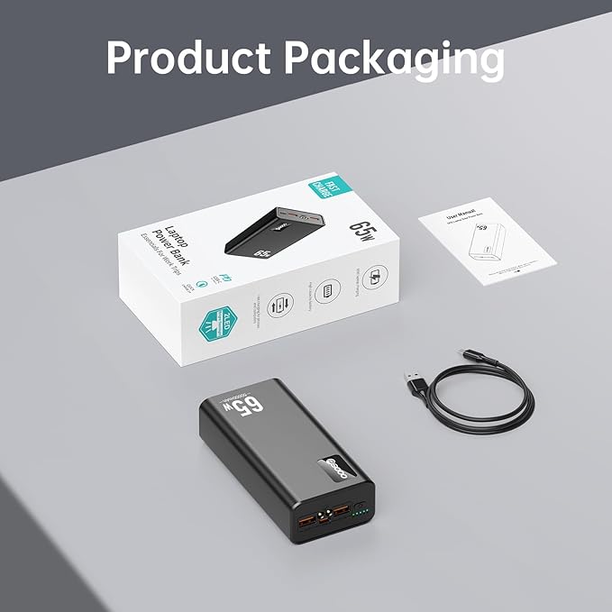 PSOOO 50000mAh Power Bank 65W, Portable Charger,External Battery Pack for Outdoor Camping, Home & Office. Emergency Back-up Power for Smartphones, Tablets and Laptop