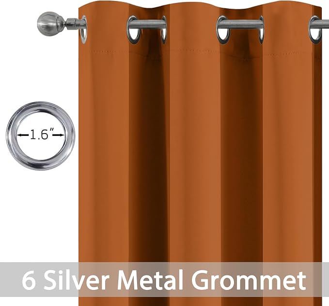 Yakamok Blackout Curtains 38x84 inch Burnt Orange Thermal Drapes-Bedroom | 2 - Image 2