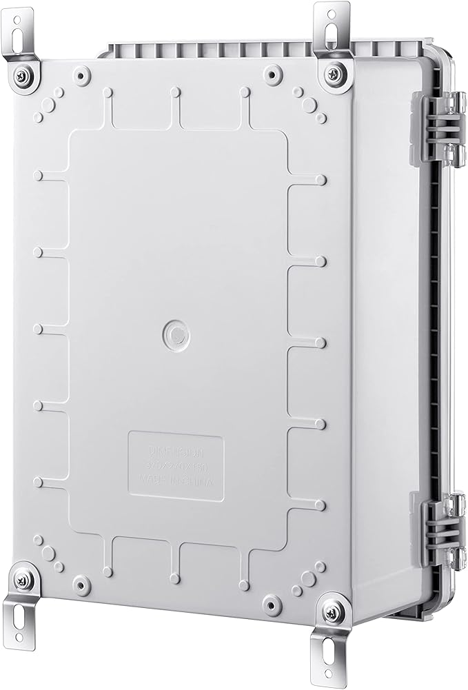 Gratury Junction Box, IP67 Waterproof Plastic Enclosure for Electrical Project, Hinged Grey Cover, Includes Mounting Plate and Wall Bracket (Transparent Cover, 14.6"×10.6"×5.9")
