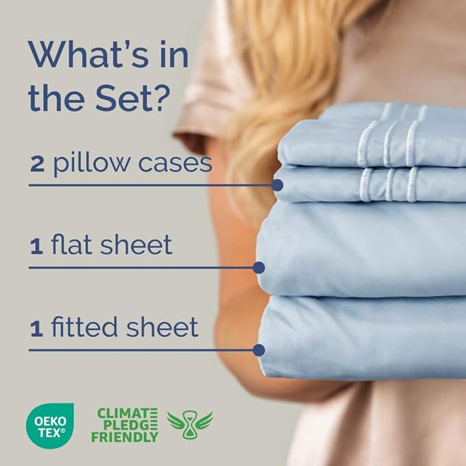 Full XL Bed Sheet Set - 4 Piece Extra Long Extended Full XL Sheets - Soft, Breathable & Cooling - Fits 8” to 16" Mattress w/ Deep Pockets - 54" x 80" - Easy-Fit, Wrinkle & Fade Resistant - Sky Blue