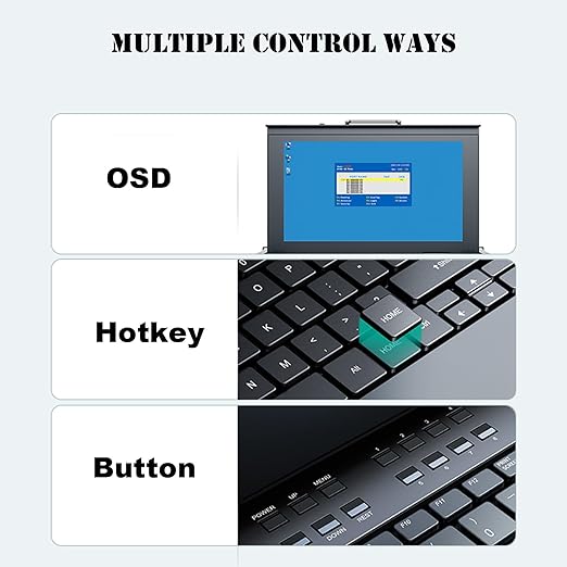 MT-VIKI 8 Port KVM HDMI Switch w/15.6'' LCD Monitor, Fit 1U 19" Rack 600-800mm deep Server Cabinet w/Keyboard Touchpad Drawer+ 8 HDMI KVM Cables