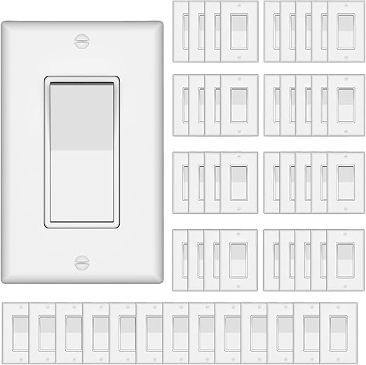 ThunderWay Single Pole Decorator Wall Light Switch with Wall Plate, 15A 120V/277V, On/Off Paddle Switch, Residential Grade - UL Listed, White (50)