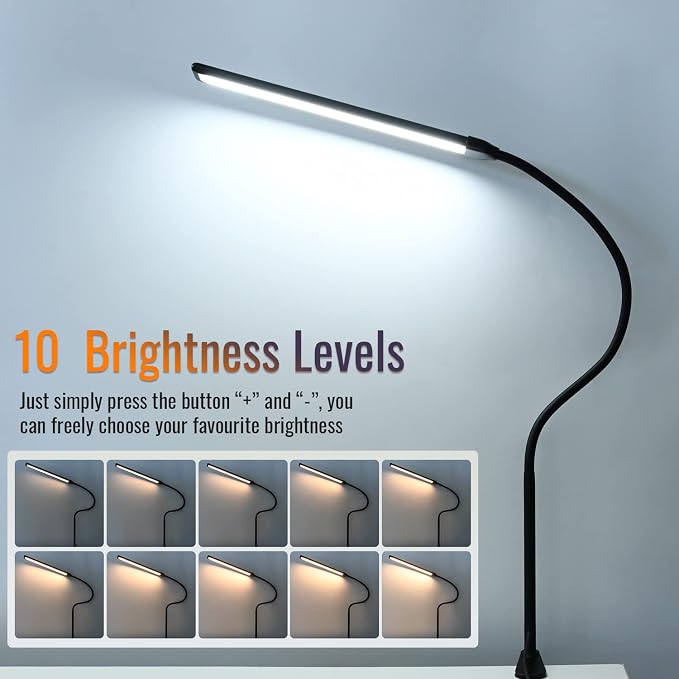 LED Desk Lamp with Clamp, Clamp Light, Tall Desk Lamp with Long Gooseneck - Image 4