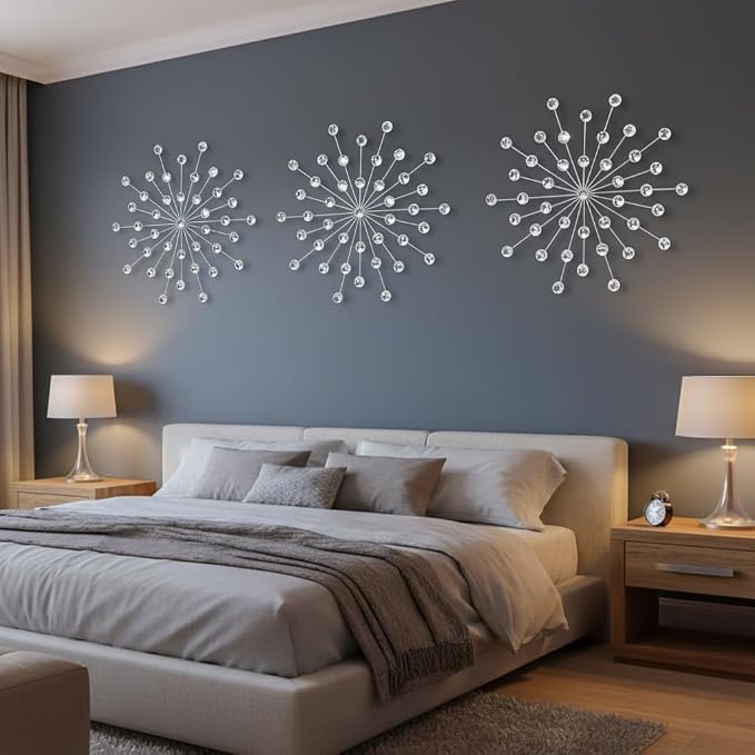 ZEXUIRU 3 Set Silver Starburst Wall Art - Image 3