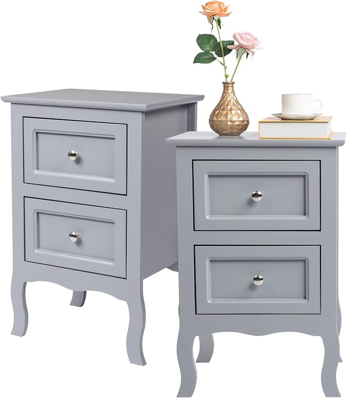 Bonnlo Gray Nightstand Set of 2, Nightstands by Bonnlo