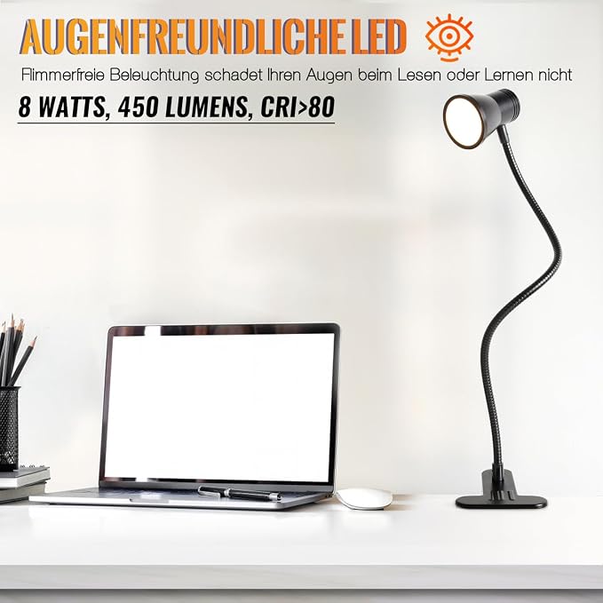 Clip Desk Lamp, USB Reading Light, Flexible Neck Led Clamp Light - Image 6