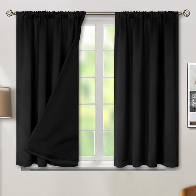 BGment Black Blackout Curtains for Bedroom 45 Inch Length 2 Panels | Thermal by BGment