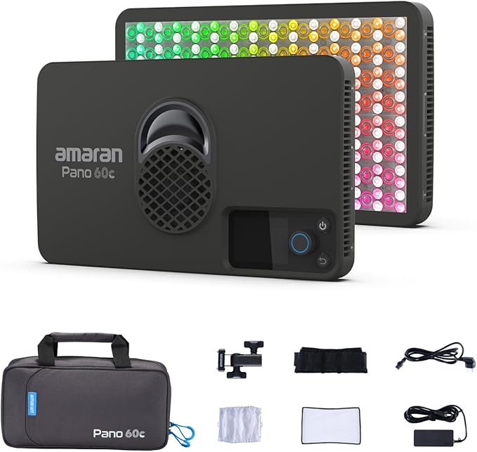 amaran Pano 60c Kit,Compact 60W RGBWW Full Color Panel Light,Support USB-C PD,CCT 2,300K-10,000K,12 Lighting Efects,APP Control w/Softbox Carrying Case Studio Light Photography Lighting (Charcoal)
