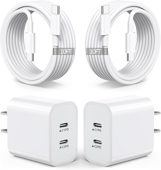 2Pack iPhone 17 16 Charger,Dual Port Fast Wall Charger Block with 10FT USB C to C Cable Cord Chargers Fast Charging for iPhone 17/17 Pro Max/17 Pro/iPhone Air/16Pro Max/16 Plus/15 Pro Max/15Pro/iPad