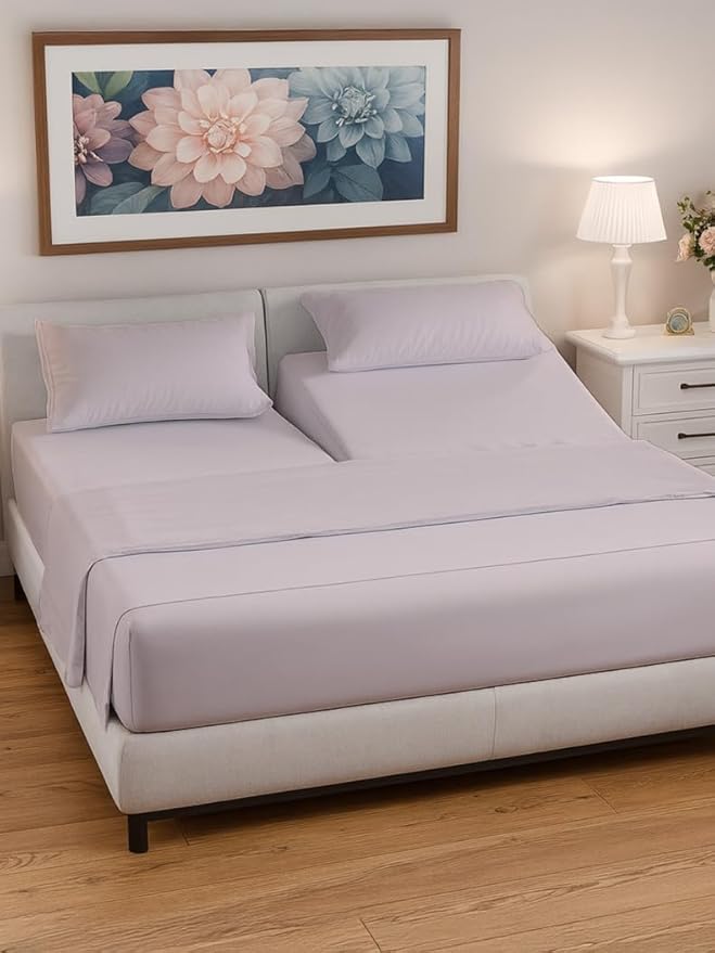 Split Head King Sheet Set – 4 Piece Flex Split Top King Sheets for Adjustable Beds - Fits 14” to 16" Mattress w/ Deep Pockets - Breathable & Cooling - Luxury Bedding and Wrinkle Free - Lavender Pink