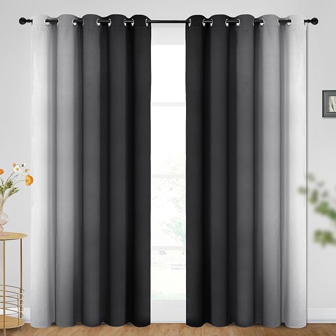SimpleHome Ombre Black to Grey White Curtains - Image 2