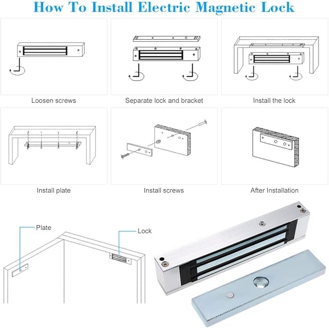 Electromagnetic Lock 1200LBS 500KG Holding Force Electric Magnetic Door Lock 12V Fail Safe NC Mode for Access Control System