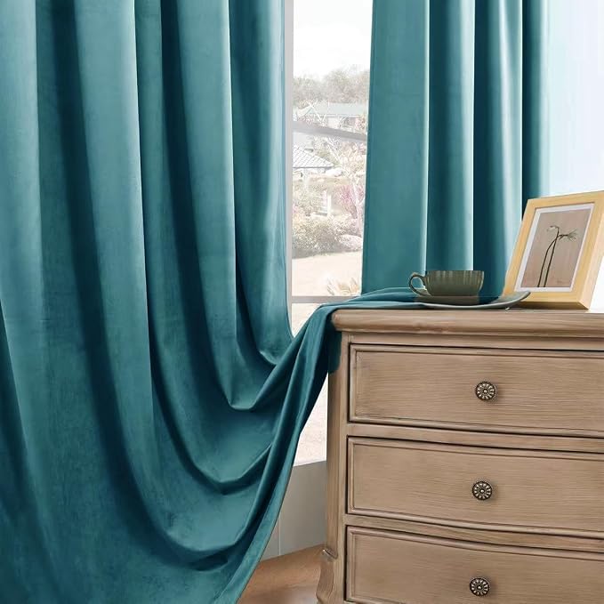 Timeper Slate Blue Velvet Curtains W52 x L96 inches 2 Panels, Back Tab & Rod - Image 6