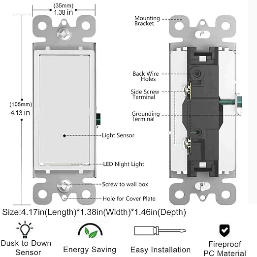 2Pack SOZULAMP Illuminated Light Switch-Single Pole Wall Switch with Night Light, 15A 120/277V,3 Wire, Grounding Screw, Glossy White