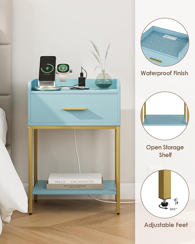 Nightstand with Charging Station, 3-Tier Modern Bedside Table Night Stand with - Image 6