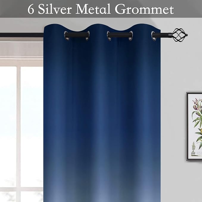 SimpleHome Blue to Grey White Ombre Room Darkening Curtains 63 Inch | Curtains - Image 3