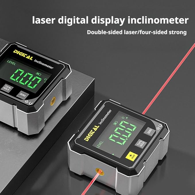 SSKFHGI Digital Angle Finder with Electronic Laser, 4-Side Magnetic Angle Gauge, Cube Inclinometer, Table Saw Miter Protractor, Woodworking Measuring Tool, Level Box for Hanging