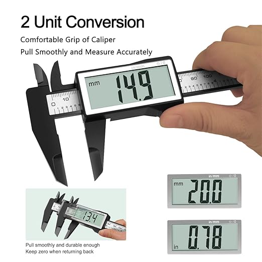Kynup Caliper Measuring Tool, Digital Caliper Outside Micrometer with Large Screen,6Inch Caliper Tool for Mechanics, Jewelers, Woodworkers, Inch and Millimeter Conversion
