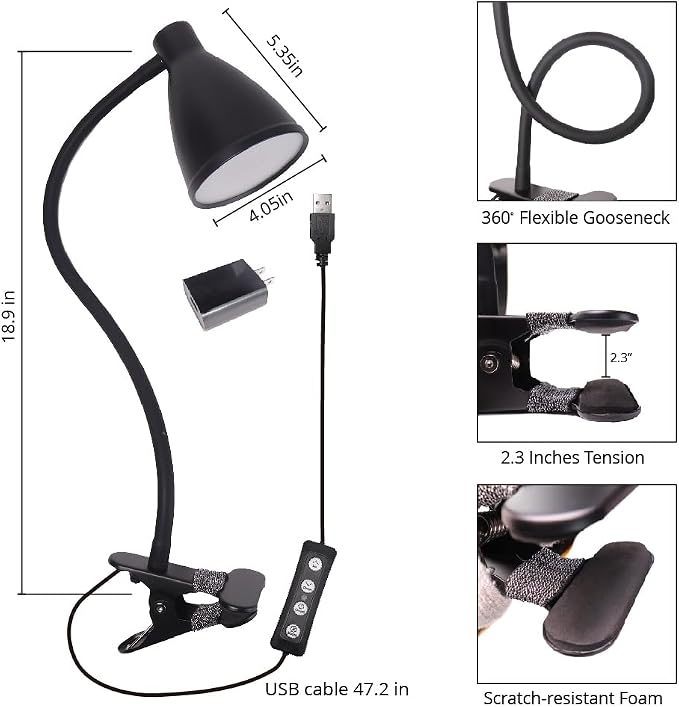 GlowVibe Desk Lamp 3 Color Modes 10 Brightness Dimmer Reading Light 10W 40 LED - Image 4