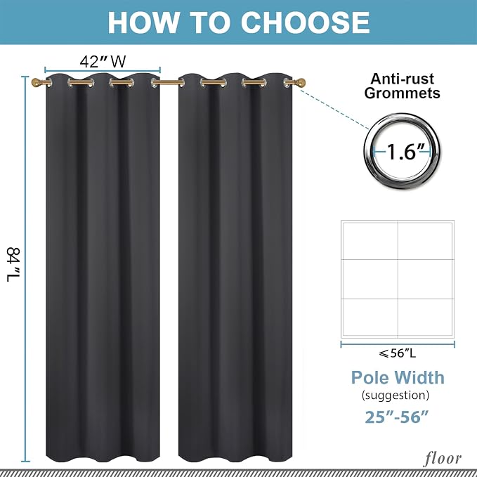 Diraysid Charcoal Grey Grommet Blackout Curtains - Image 6