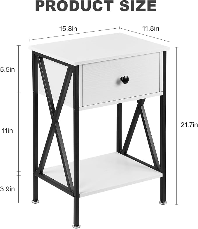 VECELO Nightstand, Modern Bedside End Table, Night Stand - Image 3