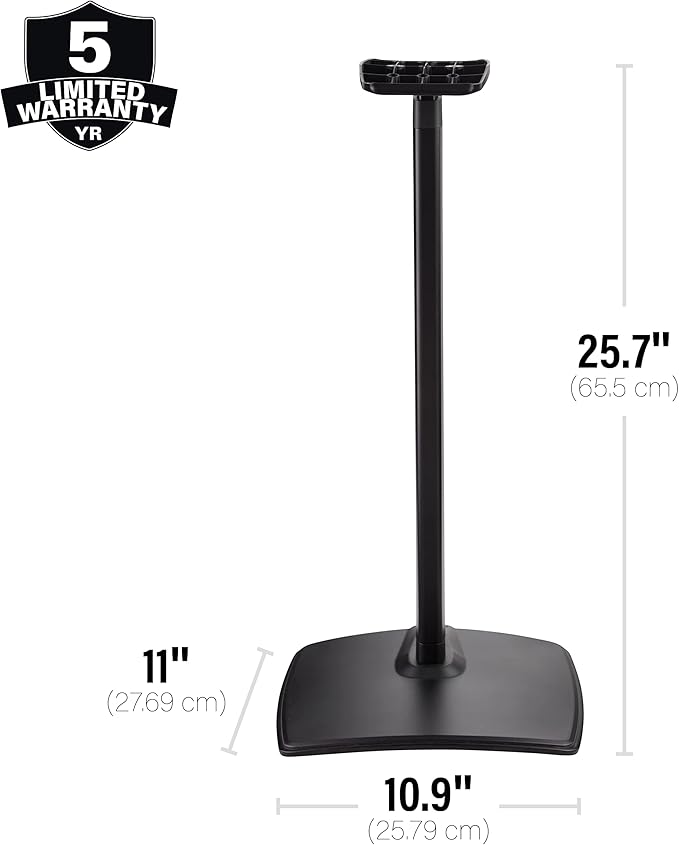 Sanus Height Adjustable Speaker Stand for Sonos Era 300™ - 17" Height Adjustment Sonos Stand Includes Carpet Spikes & Rubber Pads - Easy DIY Install Comes w/All Hardware - Black Single