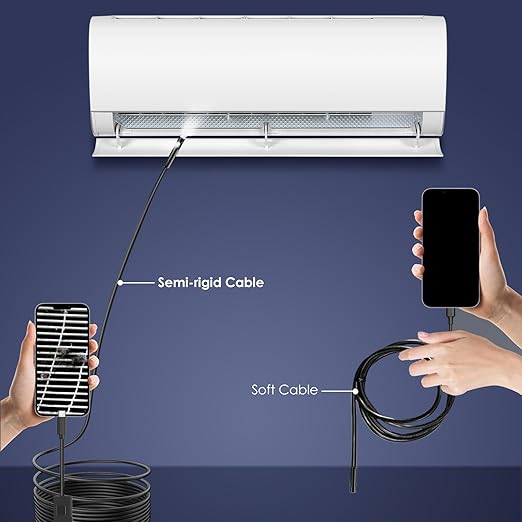 Borescope Camera with Light,16.4FT Semi Rigid Snake, 1920P HD Borescope Camera with 8 Adjustable LED, Borescope for iPhone IP67 Waterproof Automotive Engine Plumbing HVAC Inspection 8 mm (Dual-Lens)