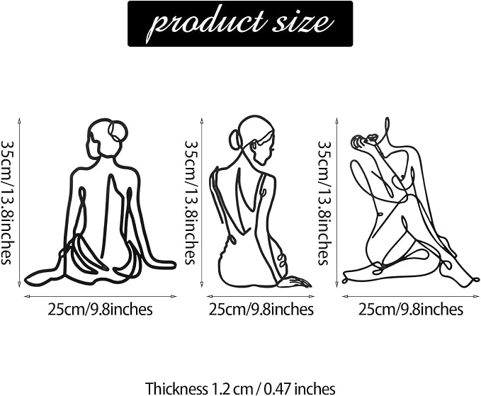 Photect 3 Pcs Metal Wall Art Decor Minimalist Abstract Woman Wall Art Metal - Image 3