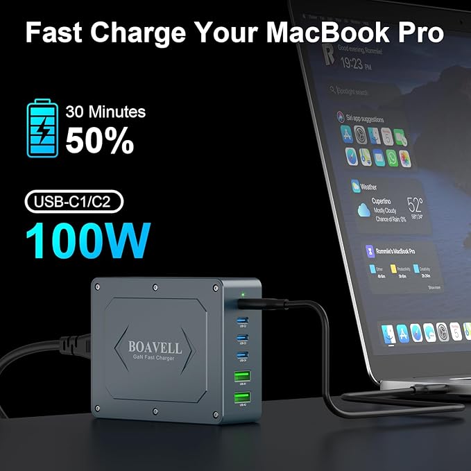 USB C Charger Block, 285W 6-Port GaN Fast Charging Station Hub with 100W Cable, Dual PD 100W Multi-Device USB C Wall Charger Adapter for iPhone 17 16 15, MacBook, Laptop, iPad, Samsung Galaxy and More