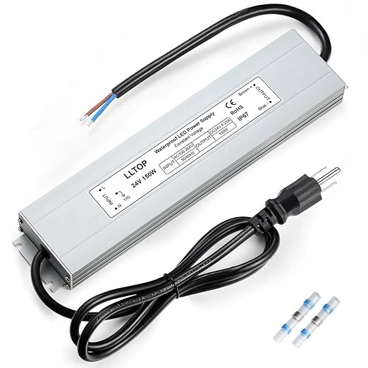 LLTOP LED Driver 150 Watts 100-264V AC to 24V DC 6.25A Power Supply Waterproof Low Voltage Transformer Ultra Thin Converter for Indoor Outdoor LED Lights