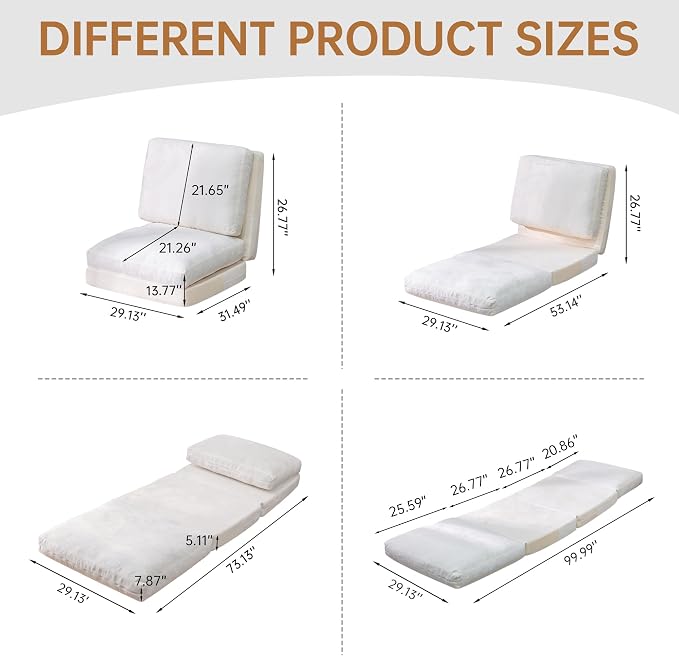 Cvortll 4-in-1 Folding Sofa Bed, Memory Foam Bean Bag Chair, Large Convertible - Image 2