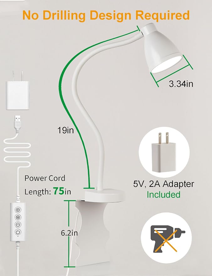 BOHON No Install Bedside Reading Light, Clip-Free Wall Mounted Lamp White | 5 - Image 6