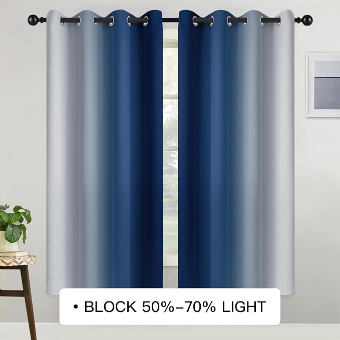 COSVIYA Grommet Room Darkening Ombre Royal Blue Curtains W52xL63 inch | - Image 2