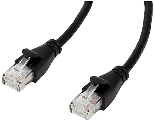 Amazon Basics RJ45 Cat 6 Ethernet Patch Cable, 1Gpbs Transfer Speed, Gold-Plated Connectors, 14 Foot for PC, TV, Tablet, Router, Printer, Black