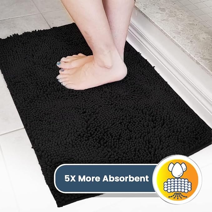 Muddy Mat® Shown on TV – Super Absorbent Door Mat Indoor, Microfiber Quick Dry Chenille Entryway Rug, Non-Slip Front Door Mat, Indoor Mats for Entryway, Machine Washable Pet Rug, Black 24"x36"